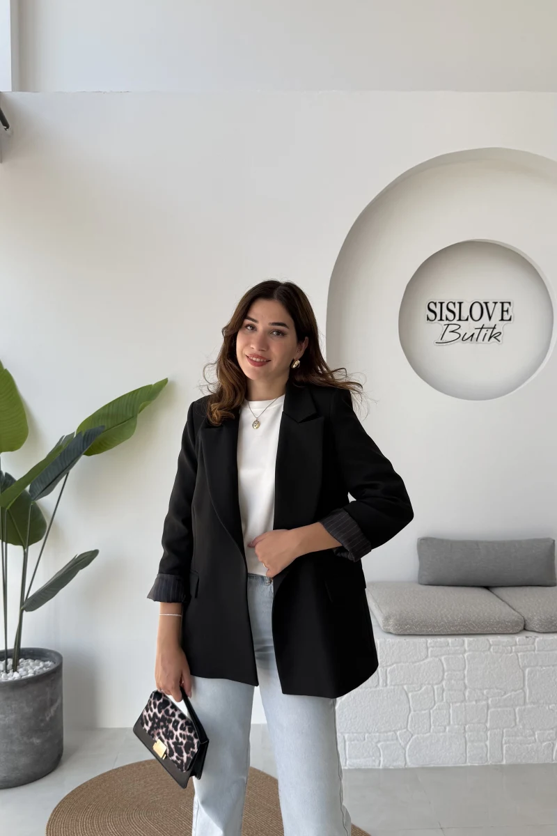 Addison Çizgi Detay Blazer Ceket - Siyah - Kod: 7560