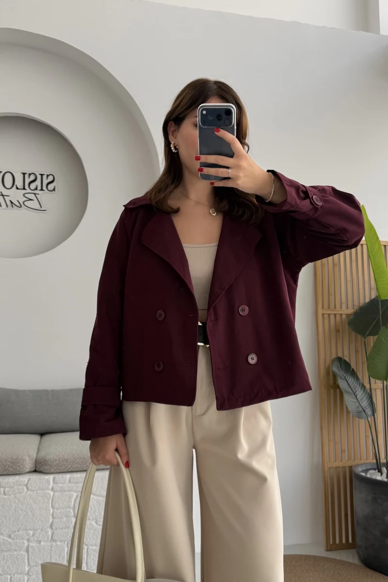 Adeena Yarım Trençkot - Bordo - Kod: 7025
