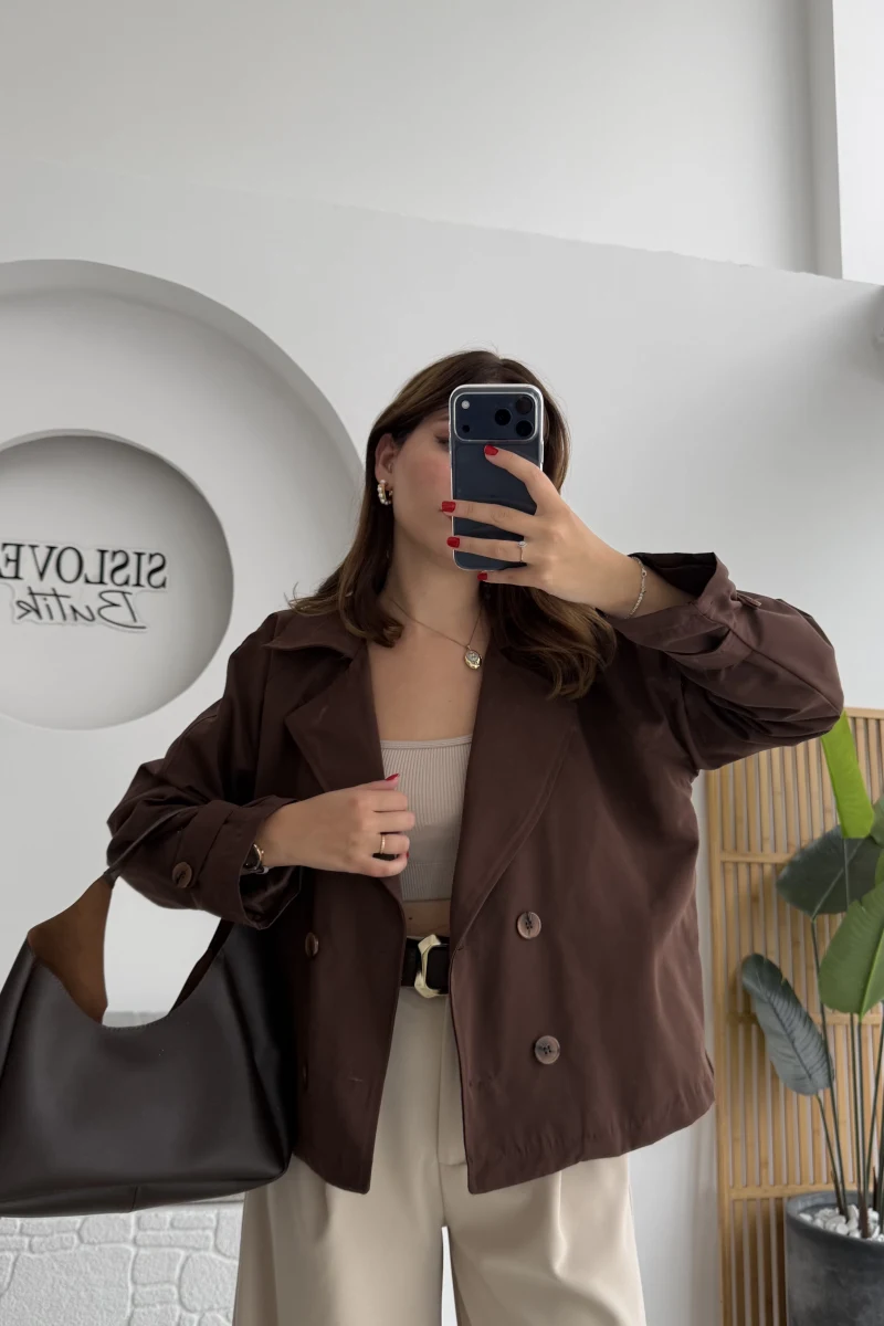 Adeena Yarım Trençkot - Kahverengi - Kod: 7025