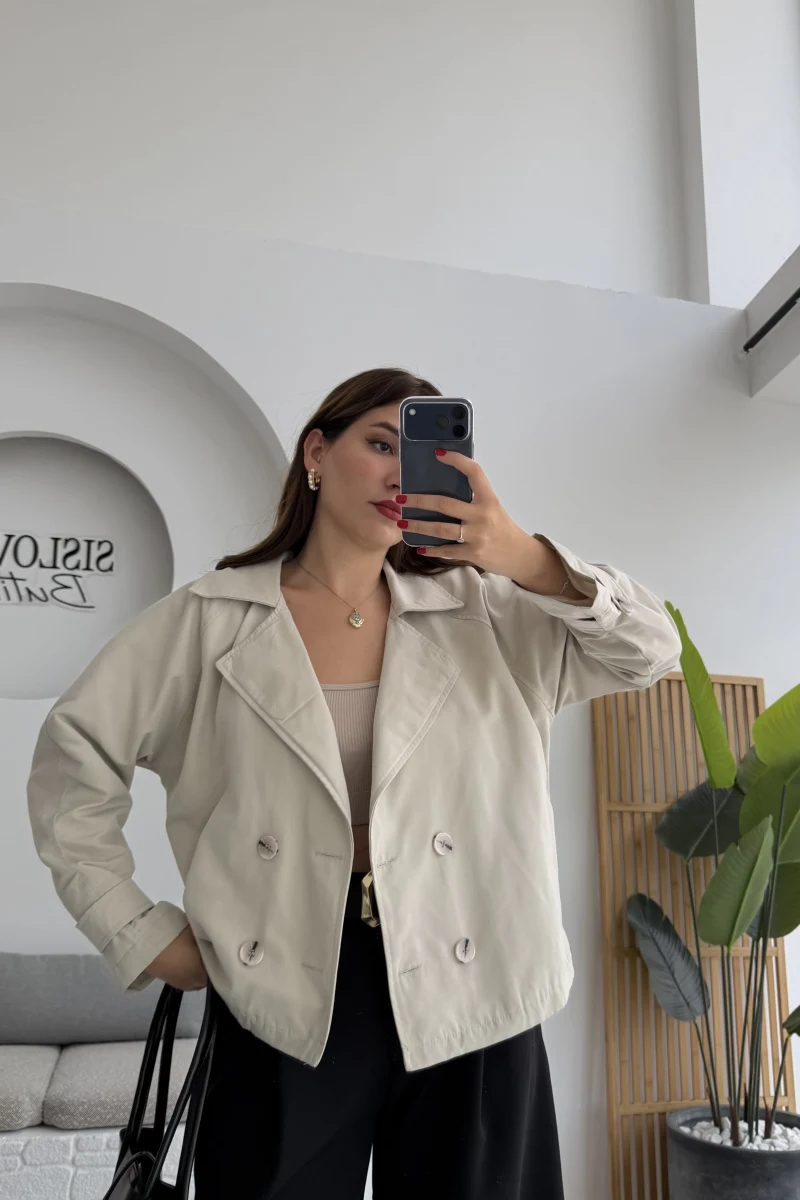 Adeena Yarım Trençkot - Taş - Kod: 7025