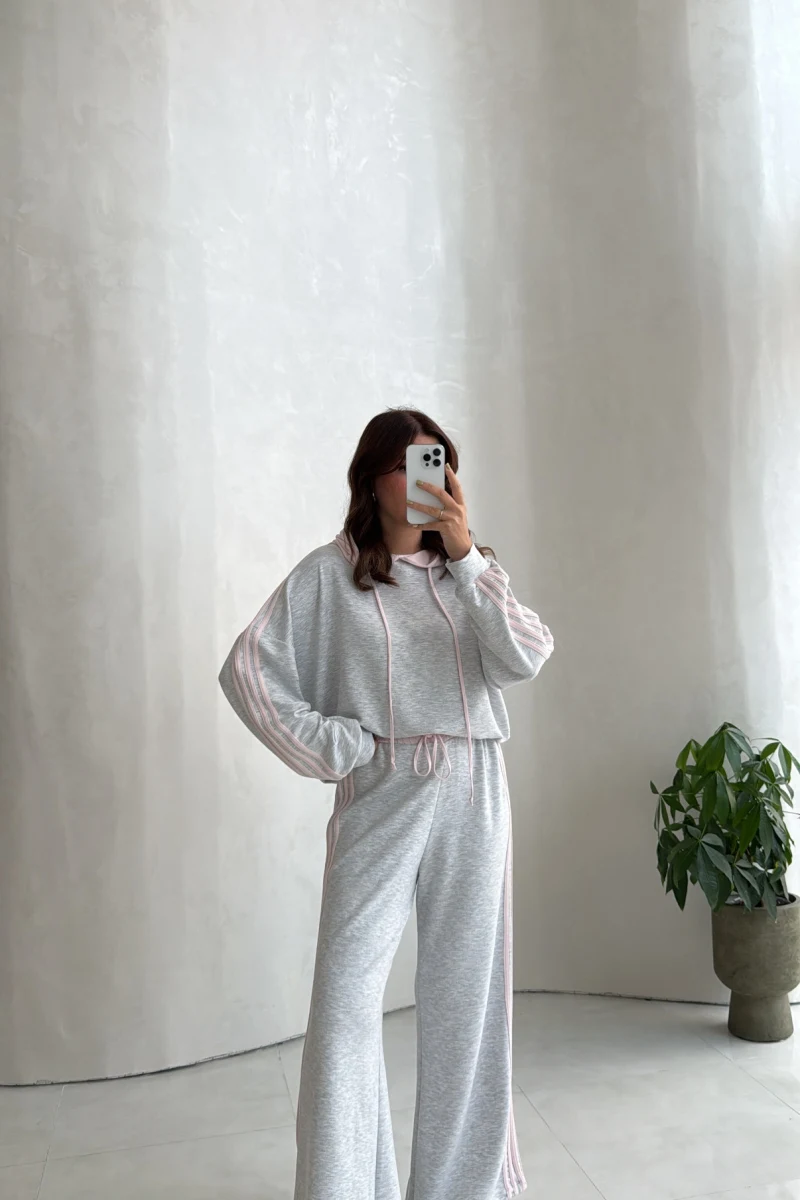 Adley Kapüşonlu Sweatshirt Eşofman Takım - Pembe - Kod: 4203