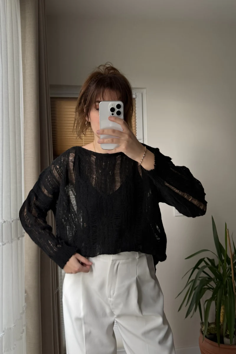 Ajurlu Uzun Siyah Triko