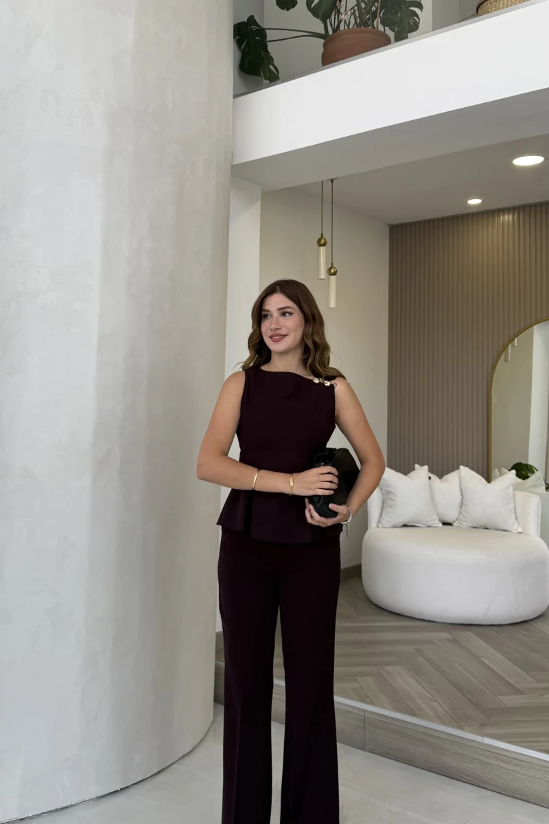 Alesia Omuz Düğme Detay Takım - Mürdüm - Kod: 9215