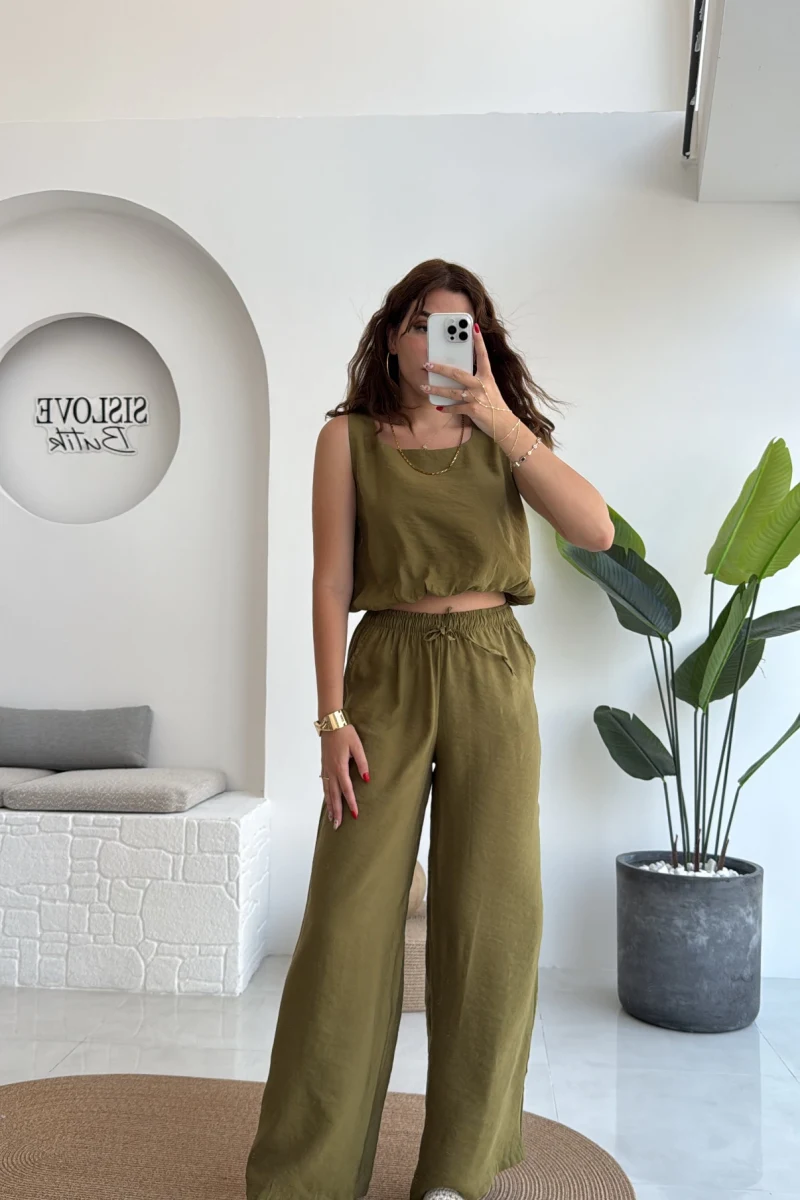 Alex Beli Lastik Detay Modal Takım - Haki - 8013