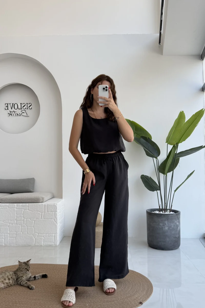 Alex Beli Lastik Detay Modal Takım - Siyah - 8013