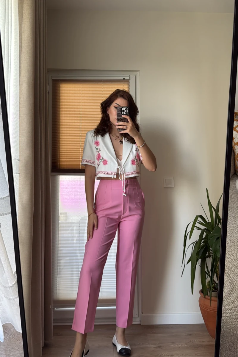 Alfie Kumaş Pembe Pantolon