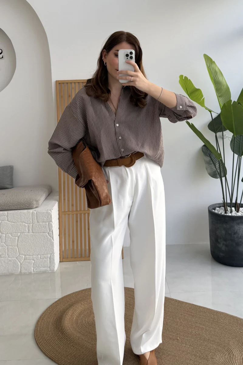 Alice Kumaş Pantolon - Beyaz - Kod: 51024