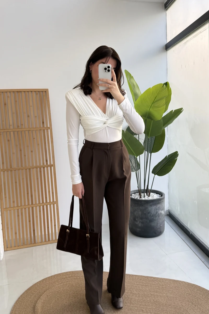 Alice Kumaş Pantolon - Kahve - Kod: 51024