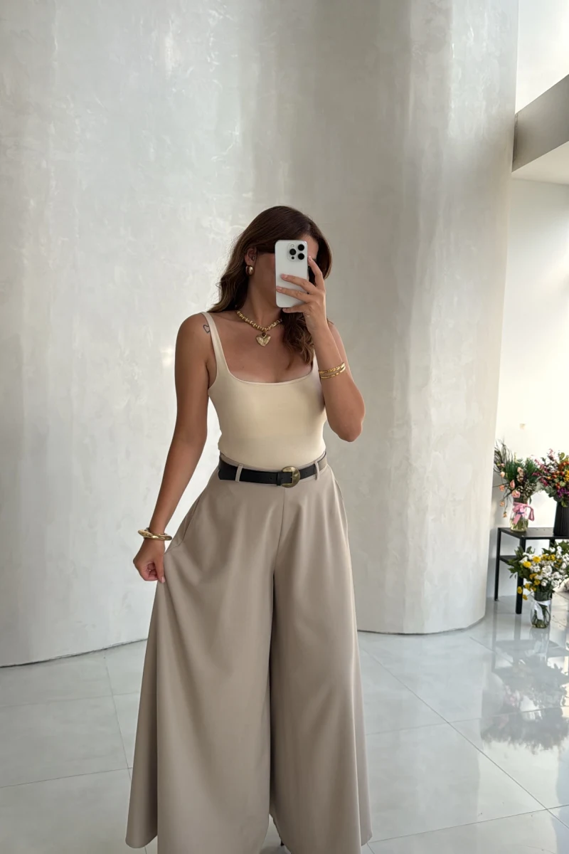 Amarıs Kemerli Pantolon Etek - Taş - Kod: 3923
