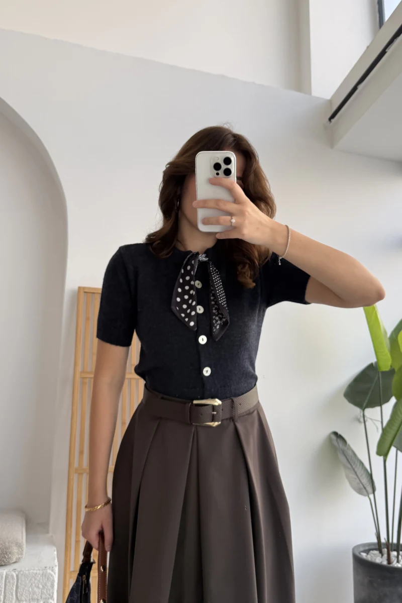 Amelia Fularlı CROP Hırka - Lacivert - Kod: 4561