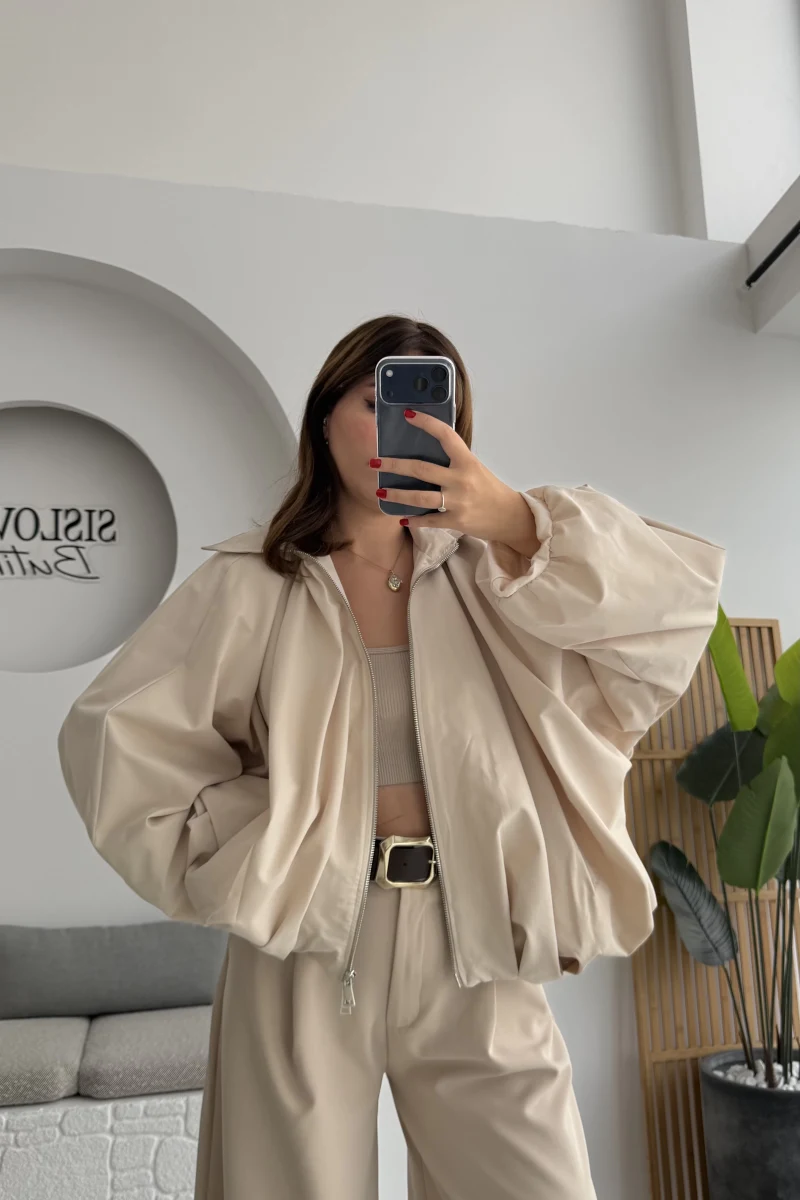 Amsterdam Bomber Ceket - Taş - Kod: 508246