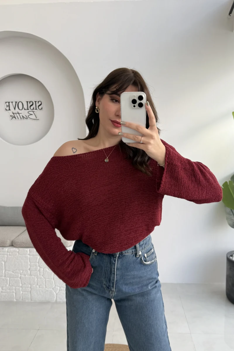 Anabel Kayık Yaka Triko - Bordo