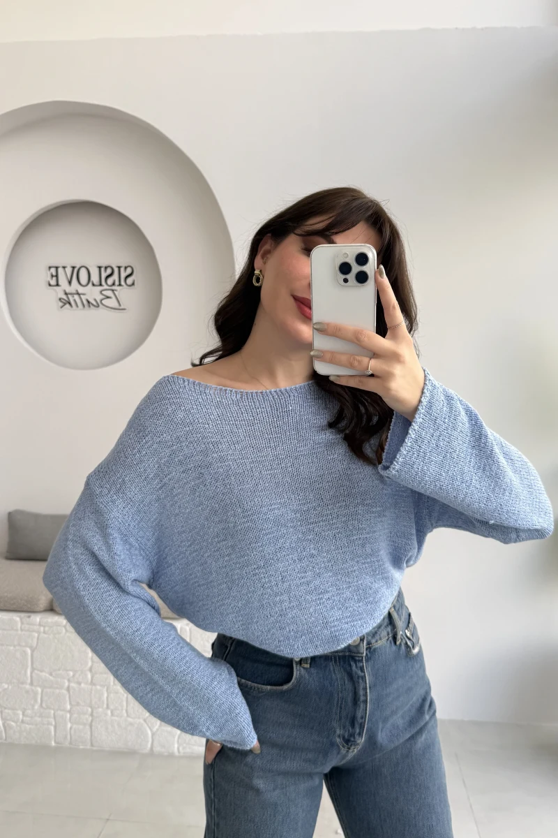 Anabel Kayık Yaka Triko - Mavi