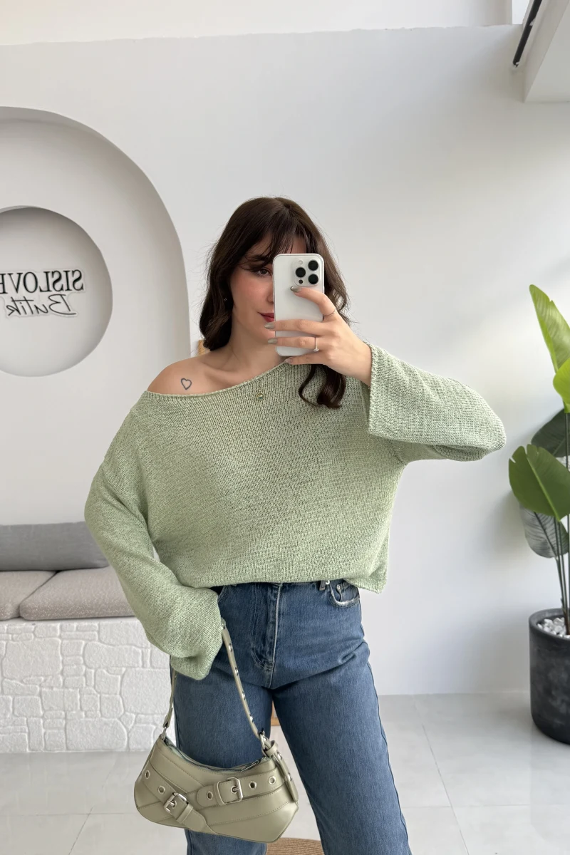 Anabel Kayık Yaka Triko - Mint