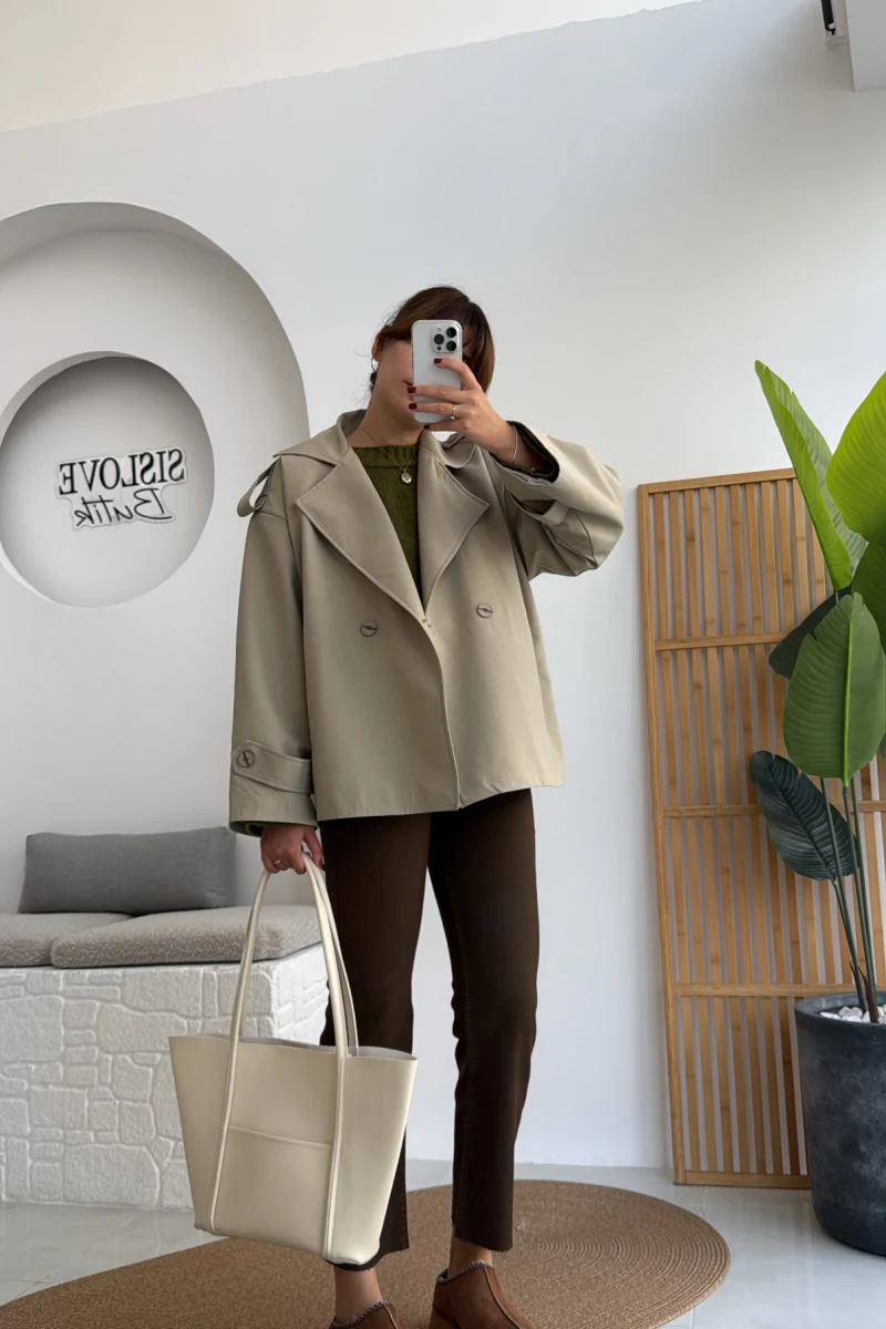 Anastasia Kuşaklı Kısa Trençkot - Adaçayı Yeşil - Kod: 9609