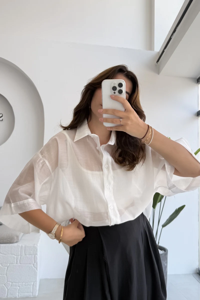Andora Oversize İpeksi Gömlek - Beyaz - Kod: 4927
