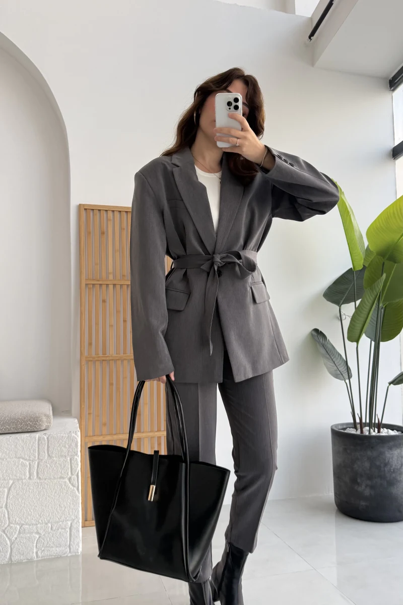 Antrasit Kemerli Ceket Pantolon Takım - KOD:9597