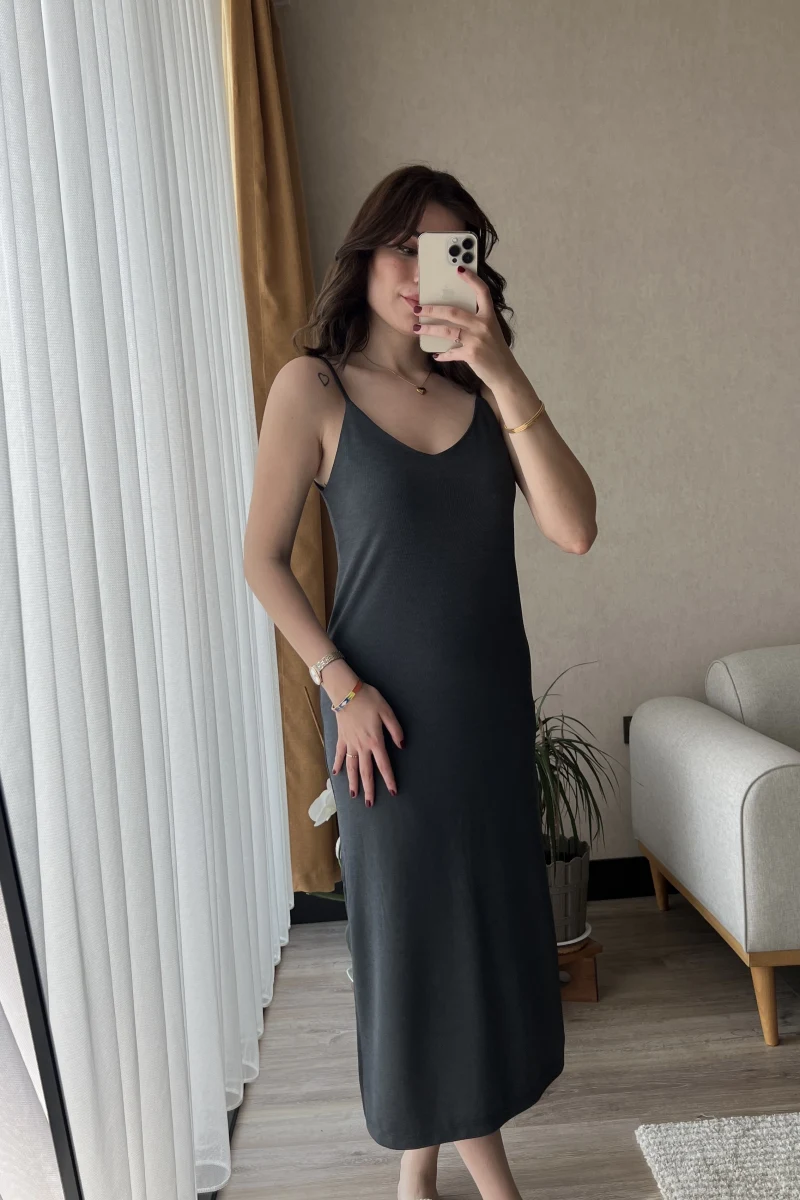 Antrasit Salaş Askılı Elbise