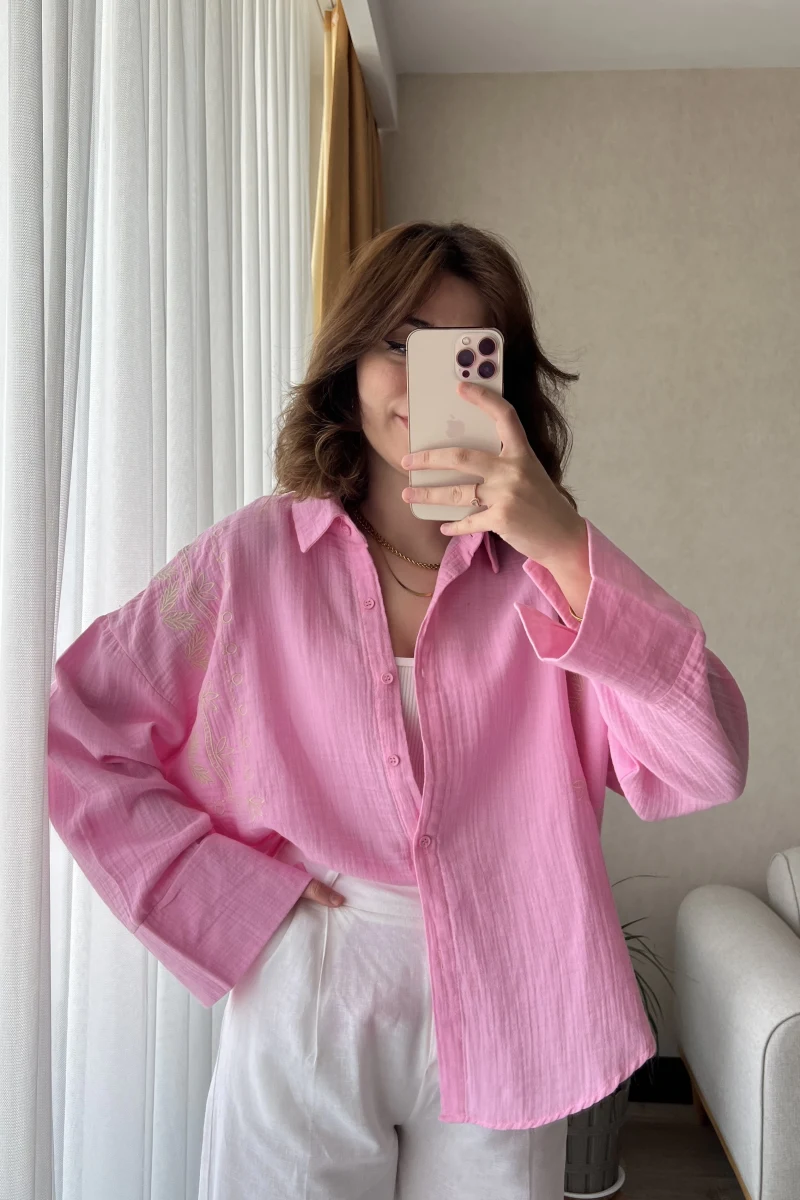 Aramis Nakış Detay Pembe Gömlek