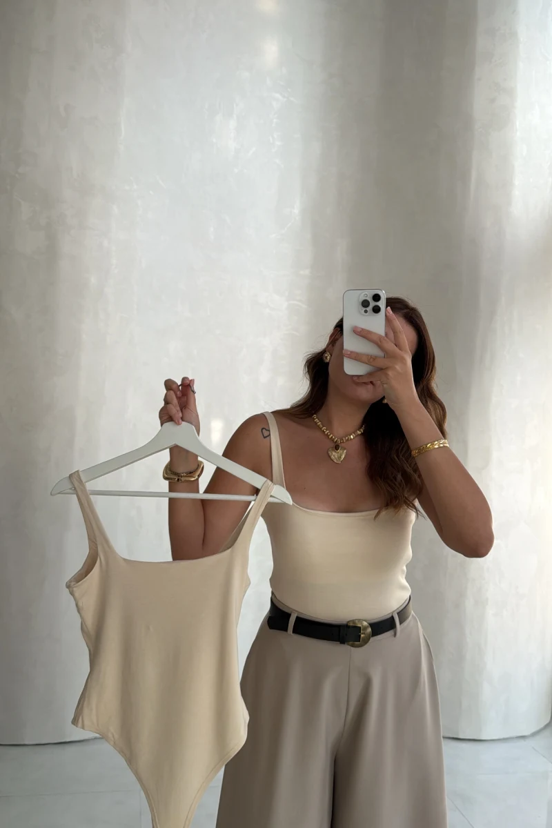 Askılı Zıbın Bodysuıt - Bej - Kod: 071822