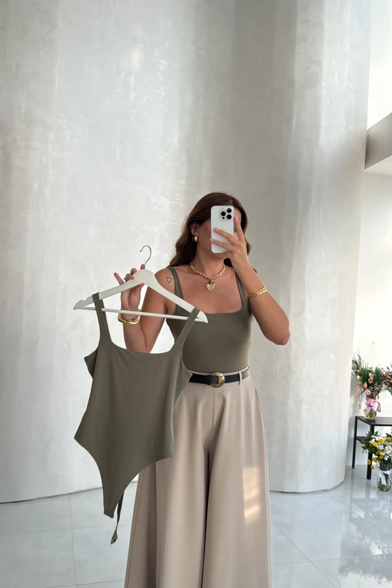 Askılı Zıbın Bodysuıt - Haki - Kod: 071822