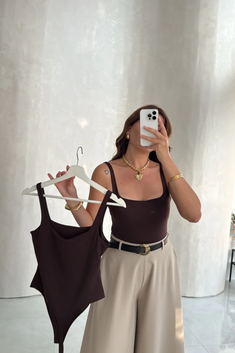 Askılı Zıbın Bodysuıt - Kahve - Kod: 071822