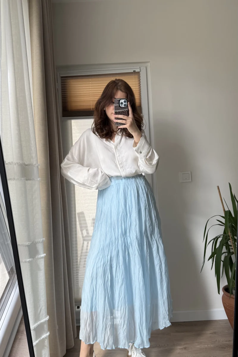 Astarlı Bebe Mavisi Kloş Kırışık Etek