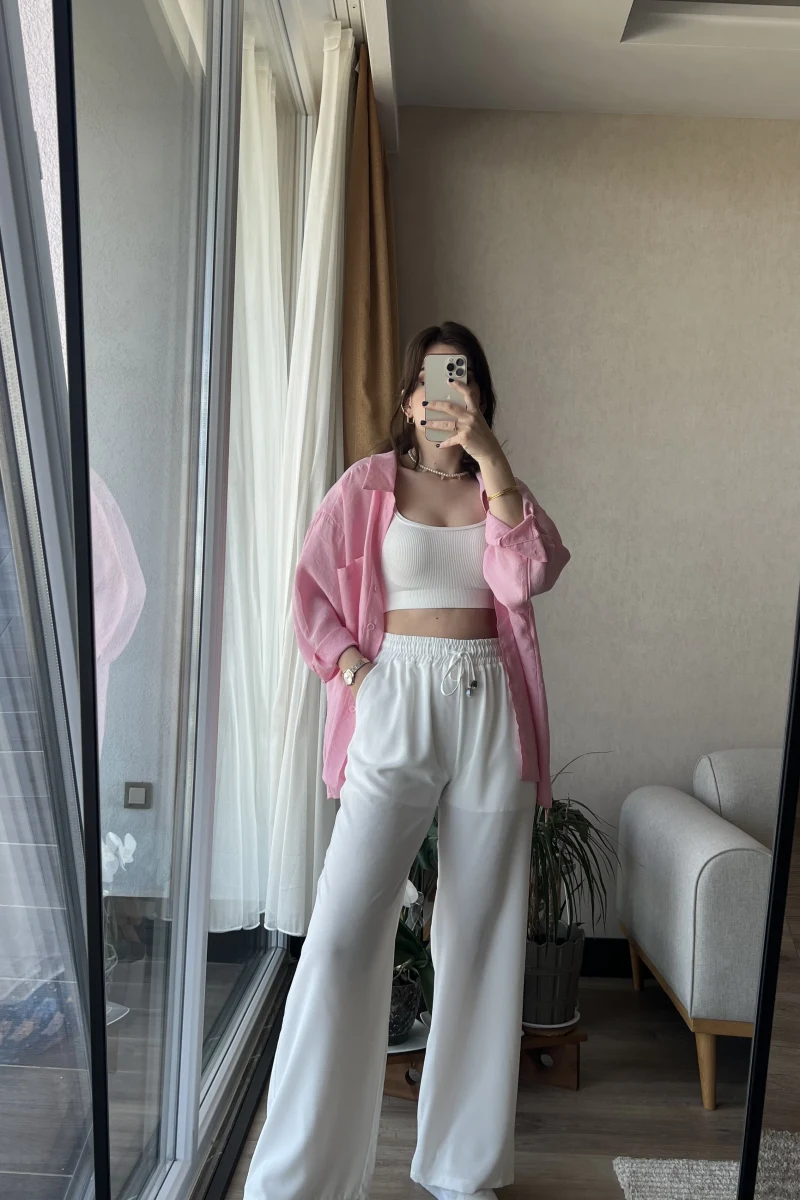 ASTARLI Beyaz Tensel Pantolon