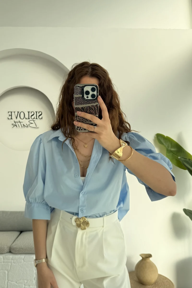 Ays Balon Kol Gömlek - Mavi