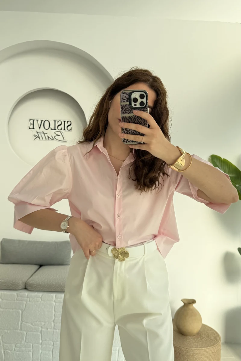 Ays Balon Kol Gömlek - Pembe