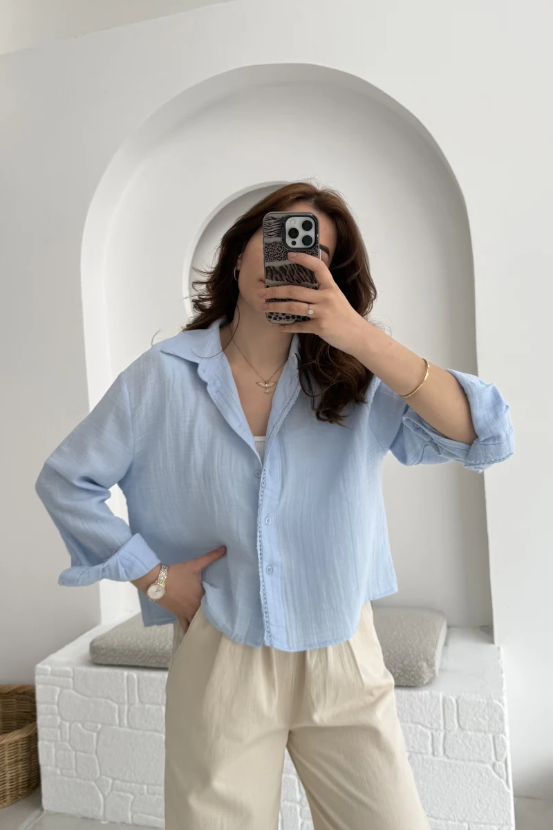 Babe Müslin Gömlek Bebe Mavisi - 2065