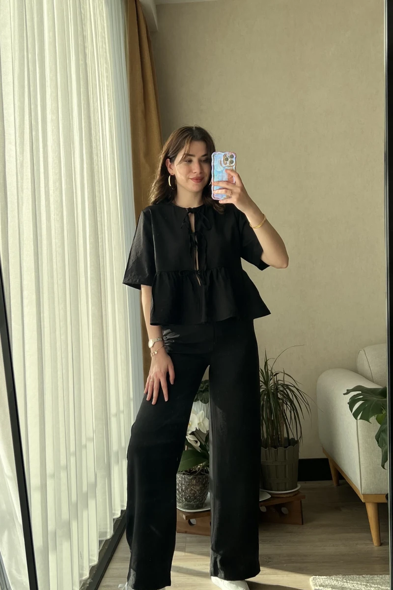 Baby Önden Bağlamalı Siyah Takım