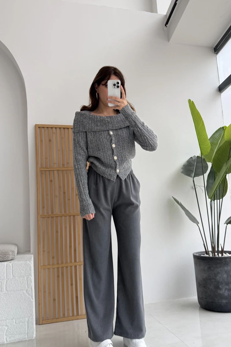 Bağcıklı Beli Lastikli Pantolon Antrasit Kod: 4031