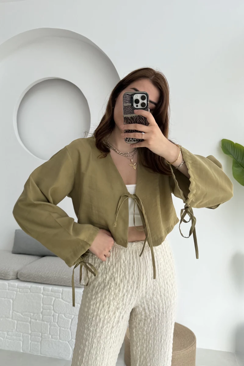 Bağlamalı Tensel Modal Karışımlı Bluz Grand 5276 Çağla Yeşili