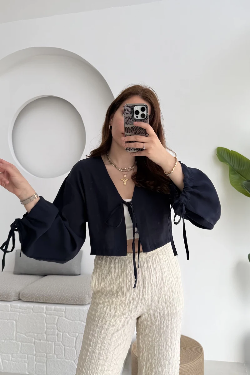 Bağlamalı Tensel Modal Karışımlı Bluz Grand 5276 Lacivert