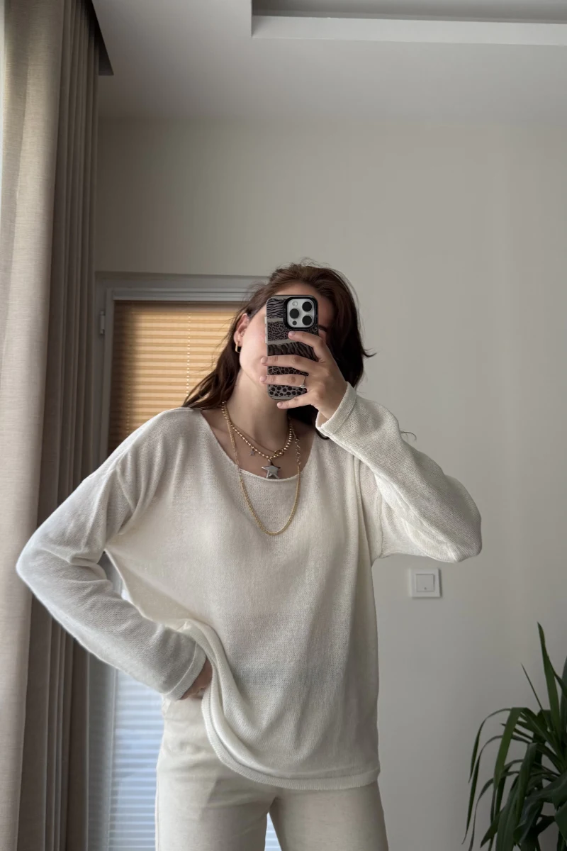 Bahama Triko Salaş Bluz - Ekru