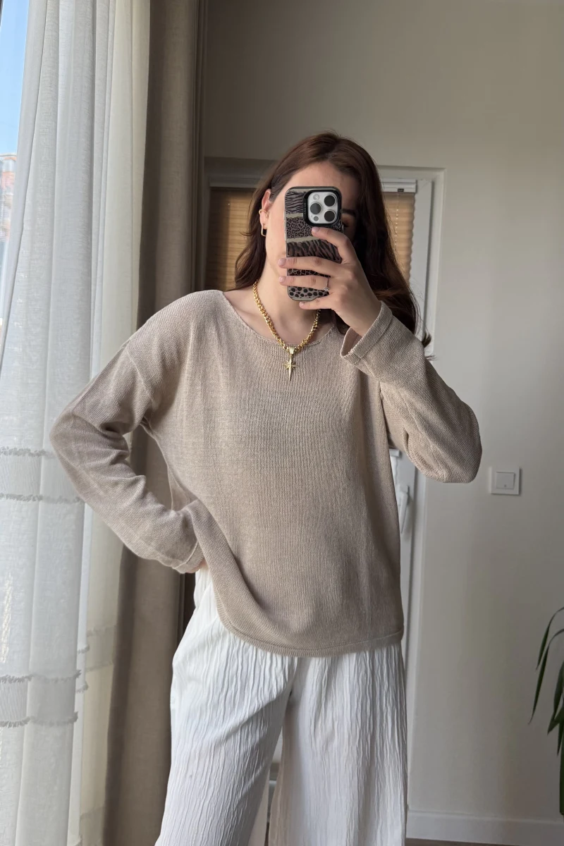 Bahama Triko Salaş Bluz - Krem