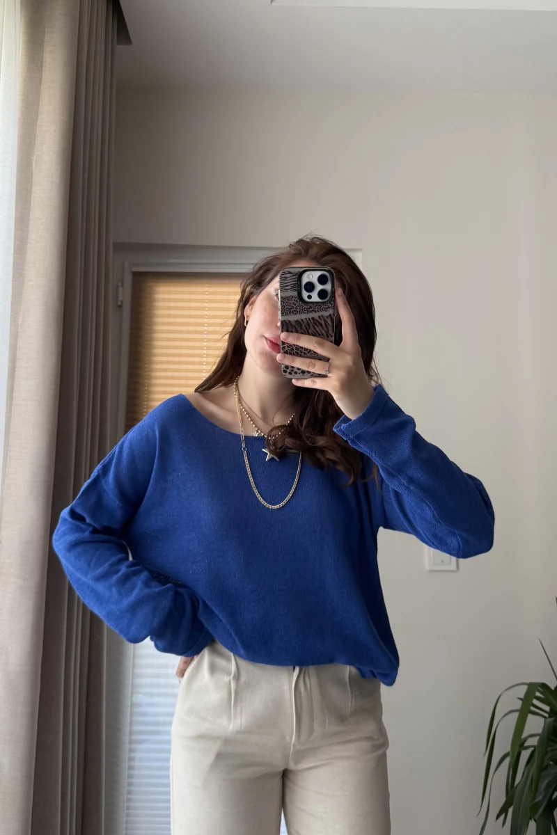 Bahama Triko Salaş Bluz - Saks Mavisi