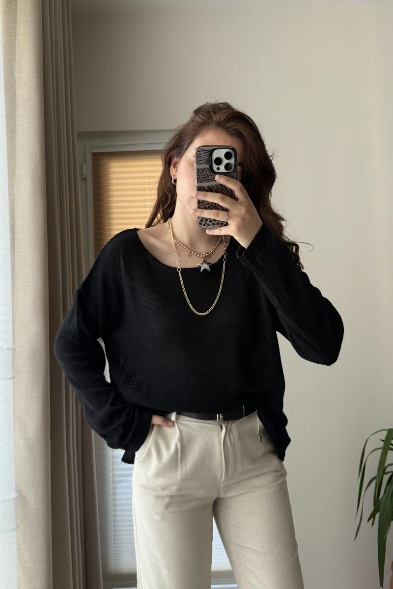 Bahama Triko Salaş Bluz - Siyah