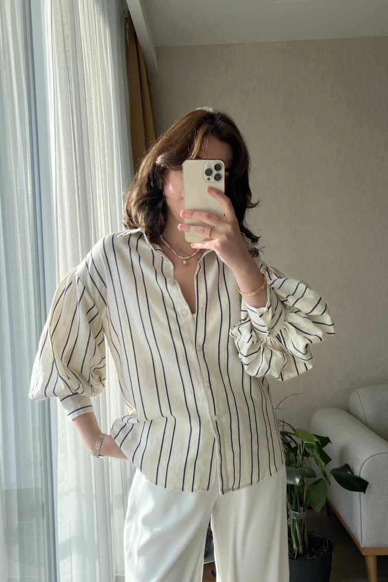 Balon Kol Çizgili Gömlek