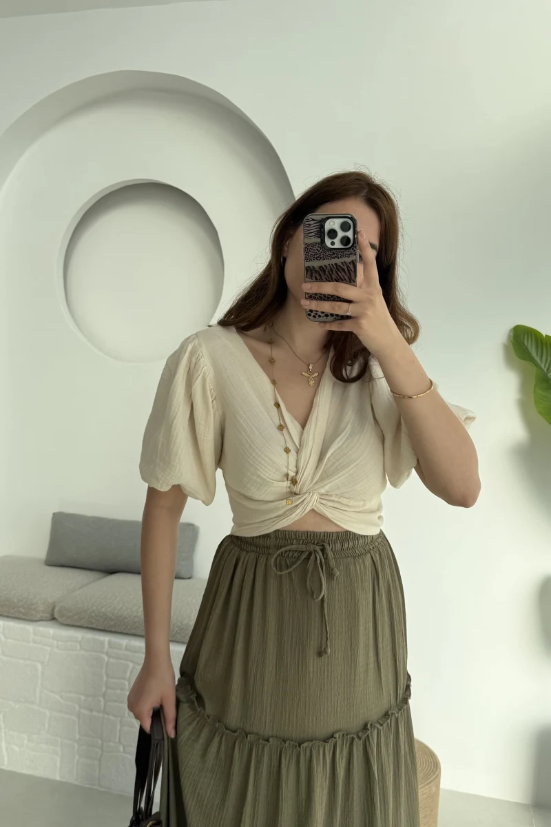 Balon Kol Krem Bluz - 1004