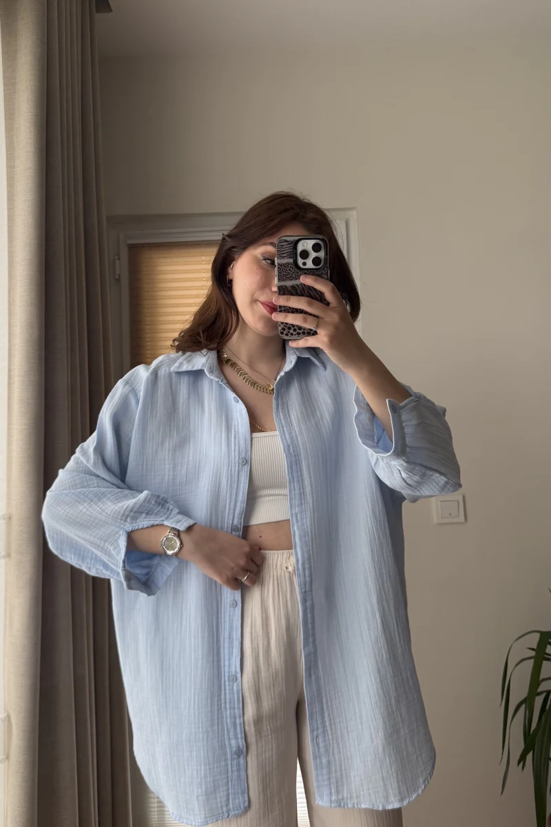 Balon Kol Müslin Gömlek - Bebe Mavisi - 2012