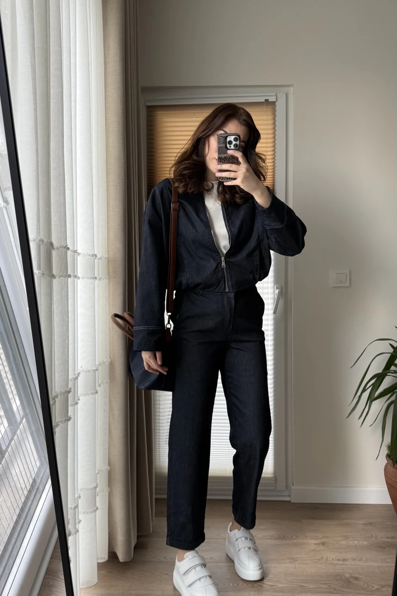 Bomber Ceket Denim Pantolon Takım