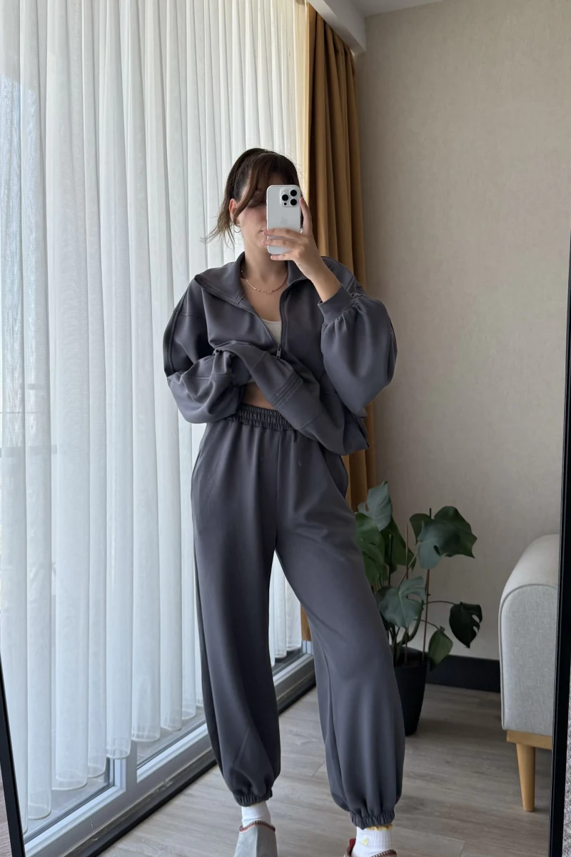 Barle Oys Kumaş Hırkalı Eşofman Takımı Antrasit