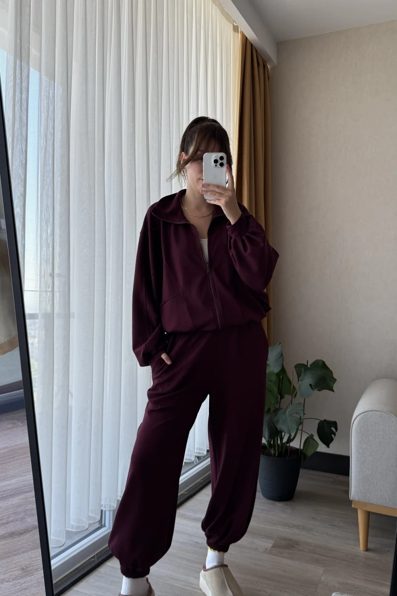 Barle Oys Kumaş Hırkalı Eşofman Takımı Bordo