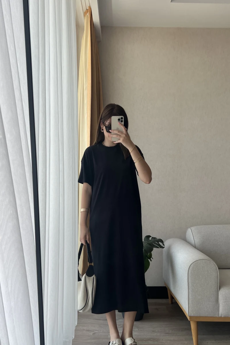 Basic Cepli Siyah Modal Elbise