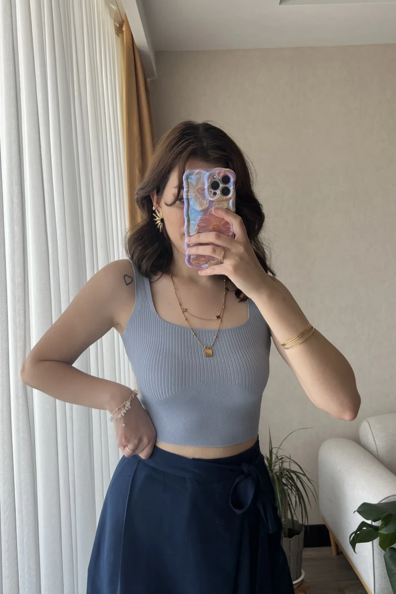 Basic Fitili Bebe Mavisi Crop