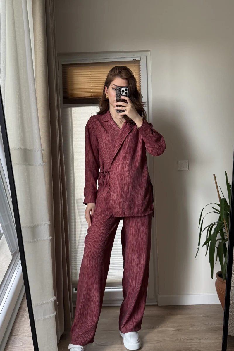 Baskılı Gömlek Pantolon Takım Bordo (KOD: 51101)