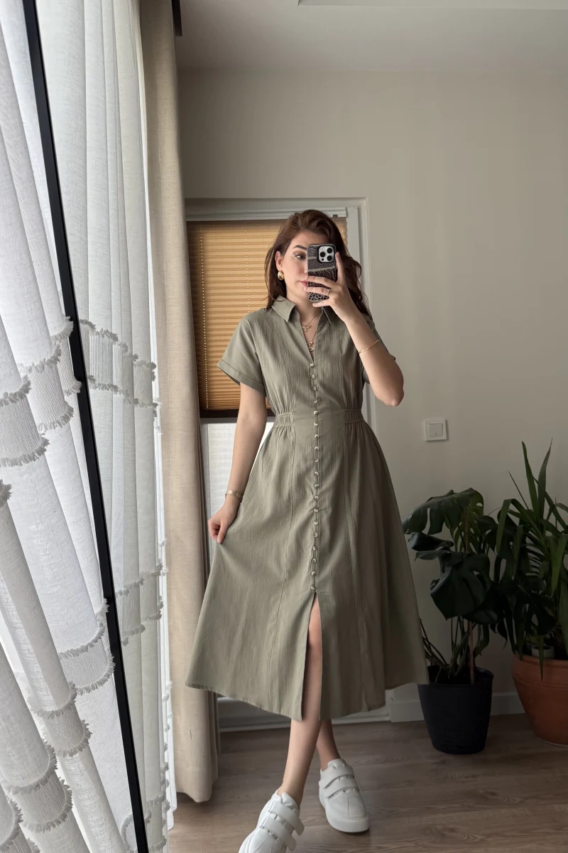 Beat Haki Düğmeli Elbise