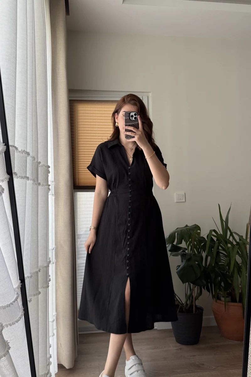 Beat Siyah Düğmeli Elbise